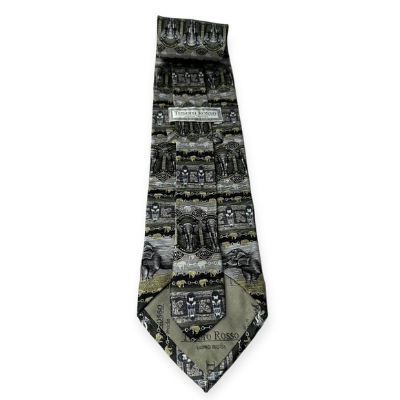 Tesoro Rossi Uomo Moda Elephant Themed 100% Silk Handmade Tie - Picture 3 of 5
